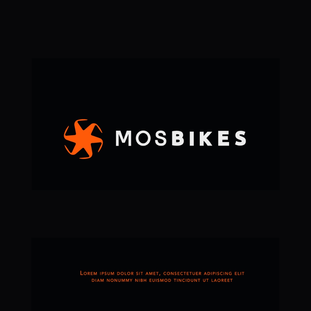 Mosbikes logo design displayed on dark background