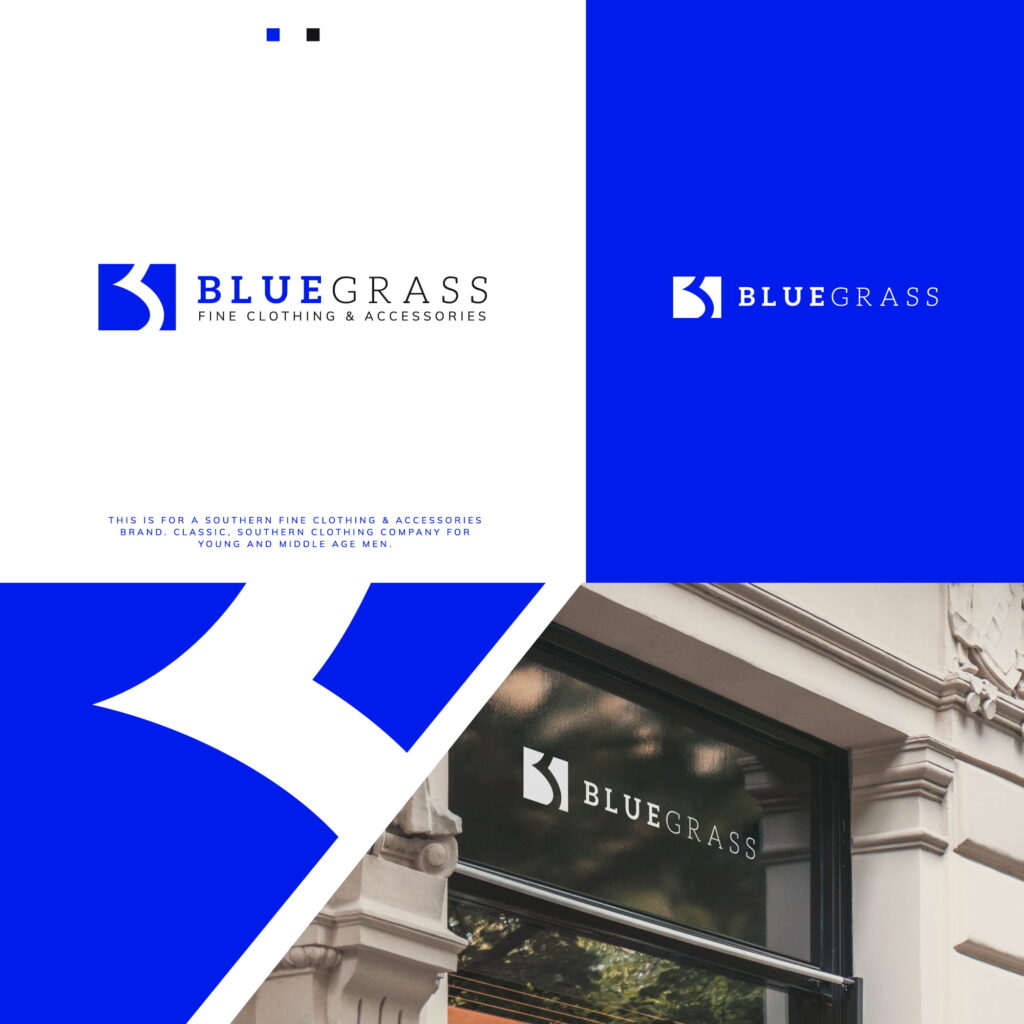 Bluegrass brand identity overview showing logo, visual identity, and branding applications