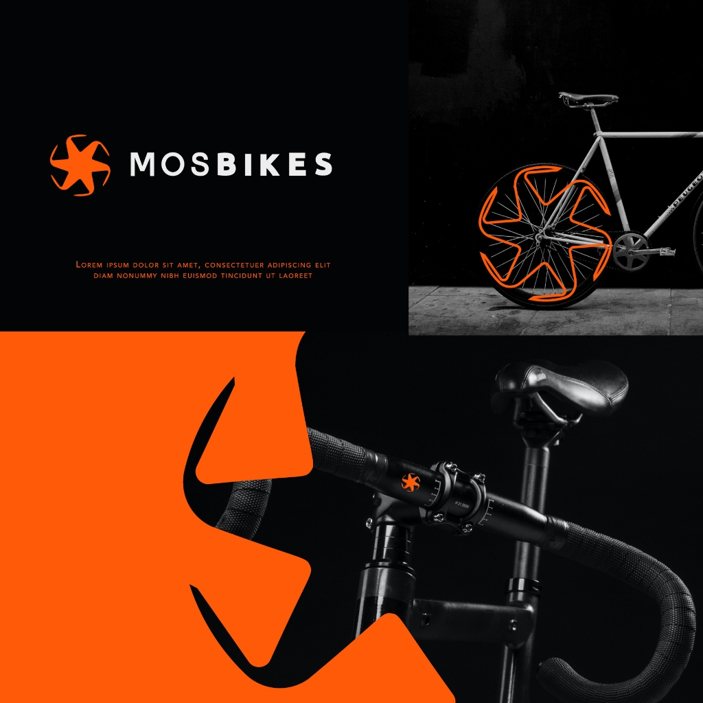 Mosbikes brand identity overview showing logo, visual identity, and branding applications