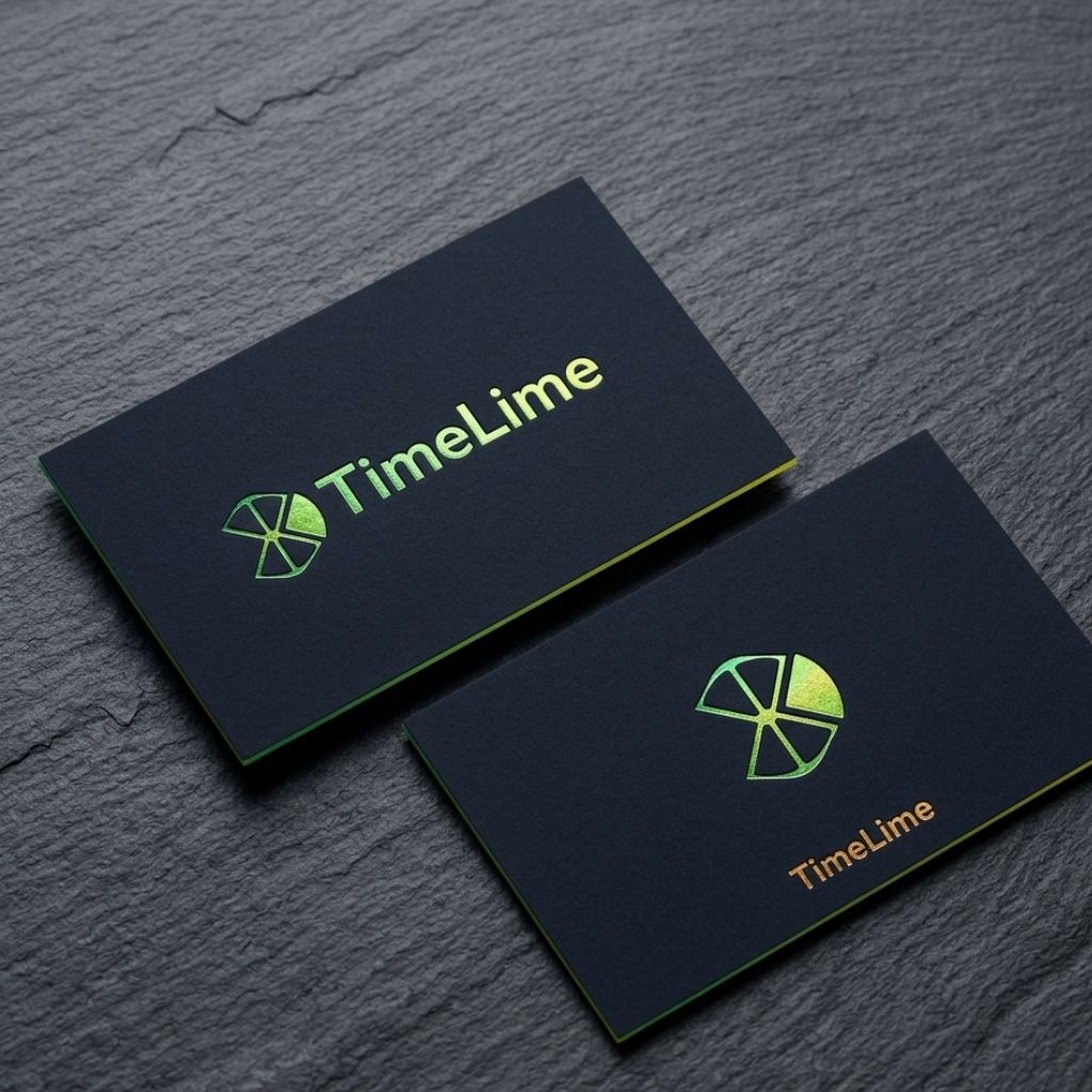 TimeLine brand identity mockup showing logo applied on business cards