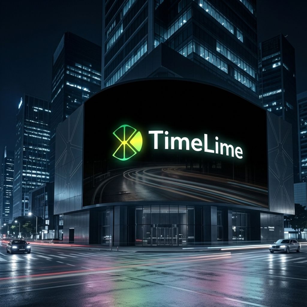 TimeLine brand identity mockup showing logo applied on storefront signage